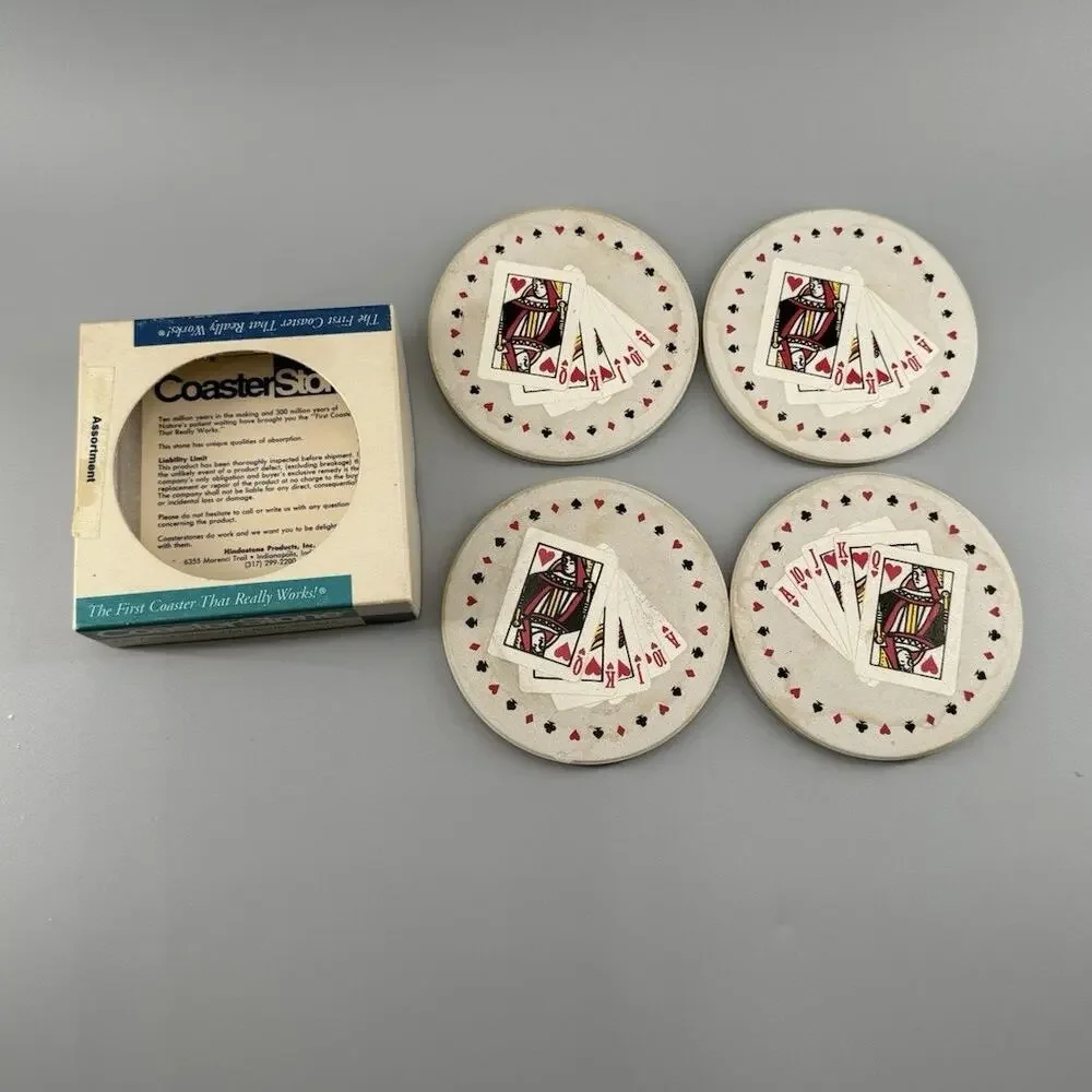 Vintage CoasterStone Playing Cards Stone Coasters Set of 4 With Original Box